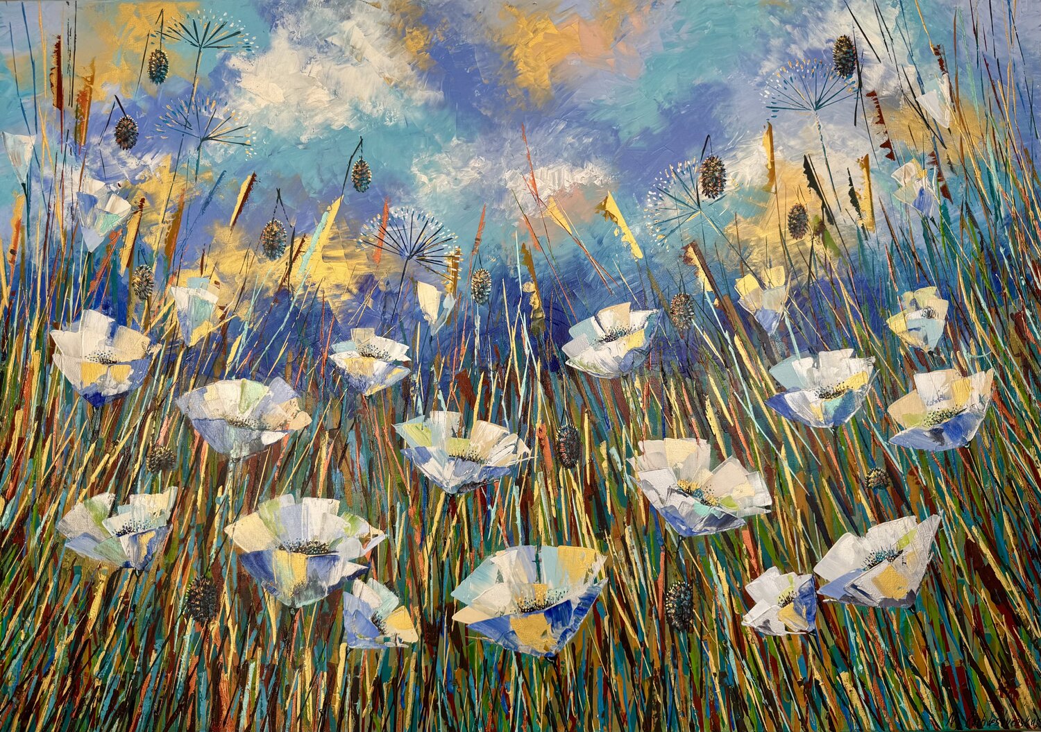 Where Poppies Touch the Sky Original Painting 100/70 Nataliya Rozhdestvenskaya Original painting for sale