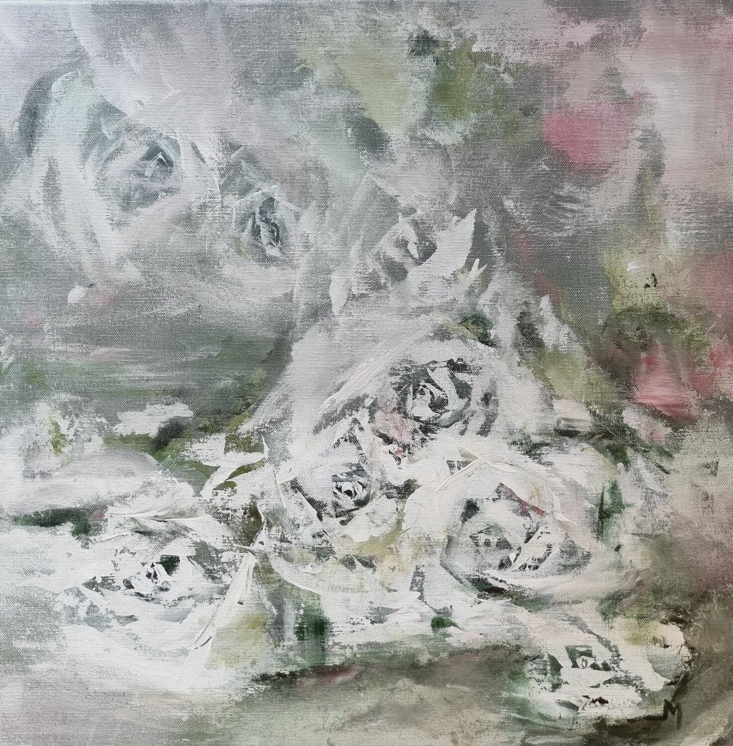 White roses Maira Rībena Original painting for sale
