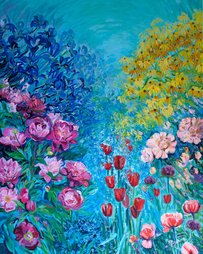 Beautiful flowers in the garden by Jana Magdova, Painting for Sale on Select