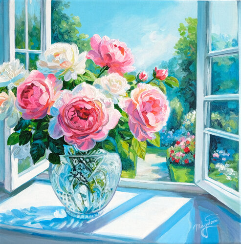 Sweet pink roses by Jana Magdova, Painting for Sale on Select