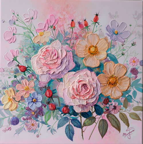 The pink roses breathe of love by Jana Magdova, Painting for Sale on Select