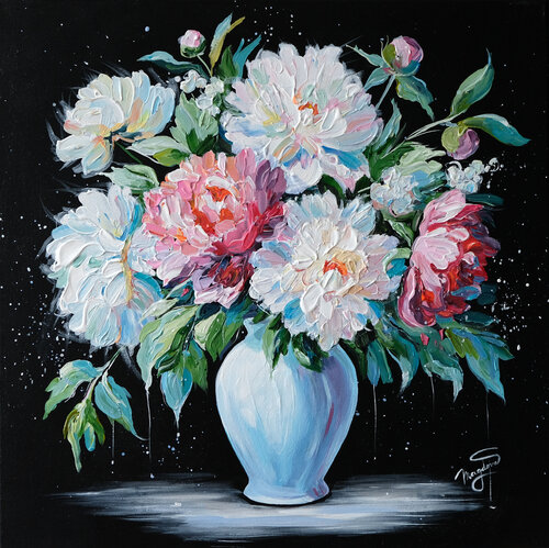 The Enchanted Vase: Peonies in Full Bloom by Jana Magdova, Painting for Sale on Select