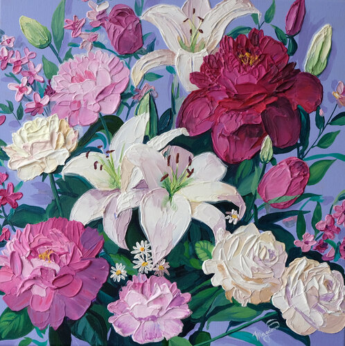 Lilies, Peonies, and Roses: A Floral Medley by Jana Magdova, Painting for Sale on Select
