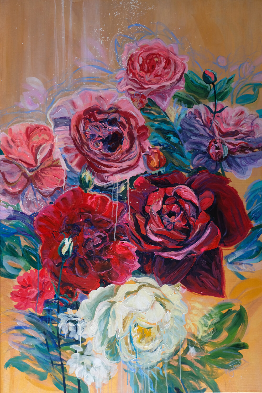 Charming red roses Jana Magdova Original painting for sale