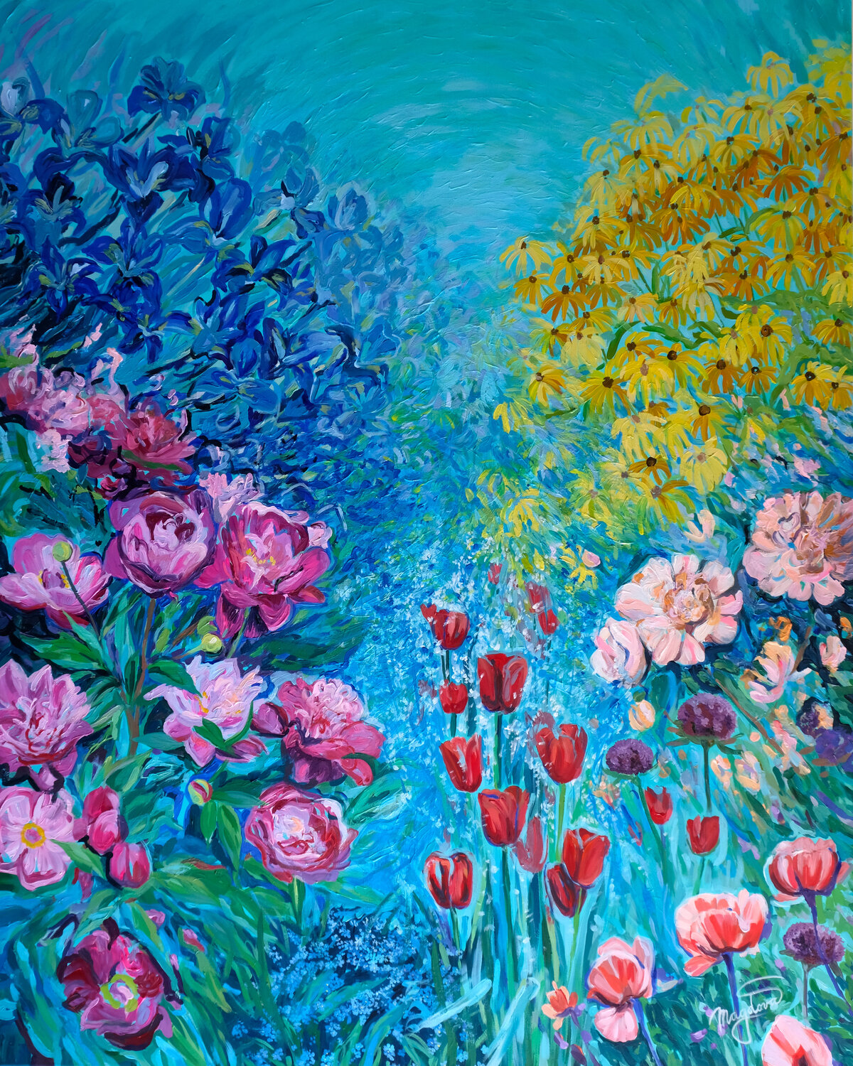 Beautiful flowers in the garden Jana Magdova Original painting for sale