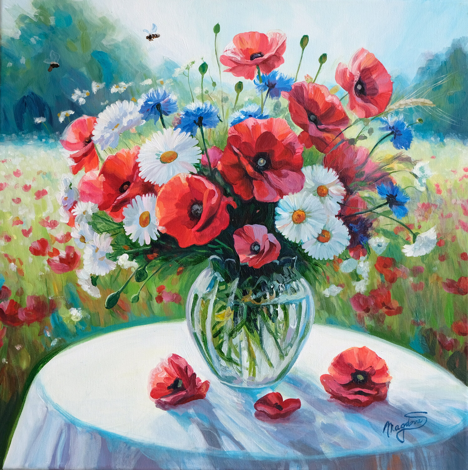 Lovely red poppies in summer Jana Magdova Original painting for sale