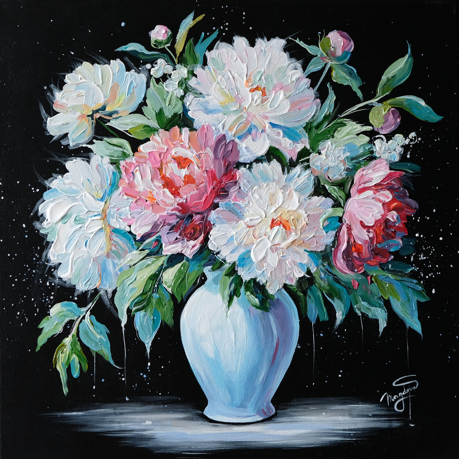 The Enchanted Vase: Peonies in Full Bloom Jana Magdova Original painting for sale