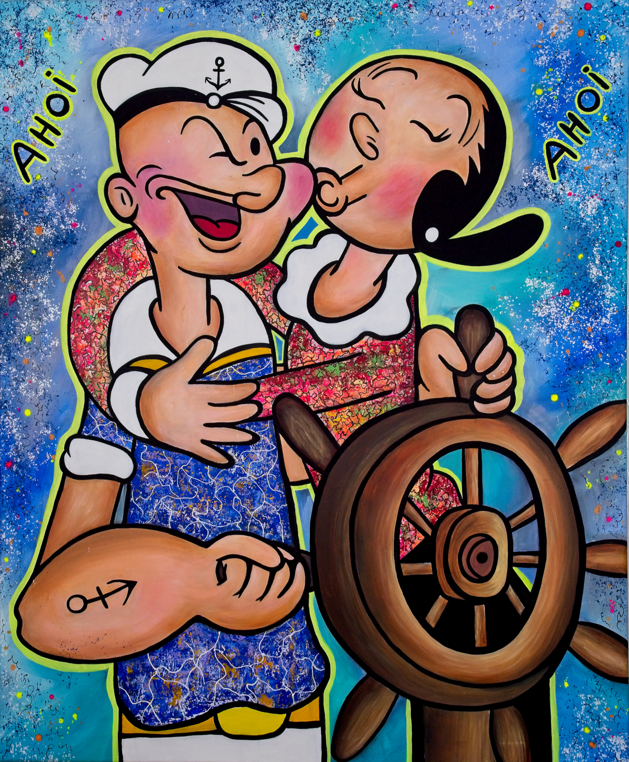 Popeye&Olivia - Call of the Sea Nadine Riedl Original painting for sale