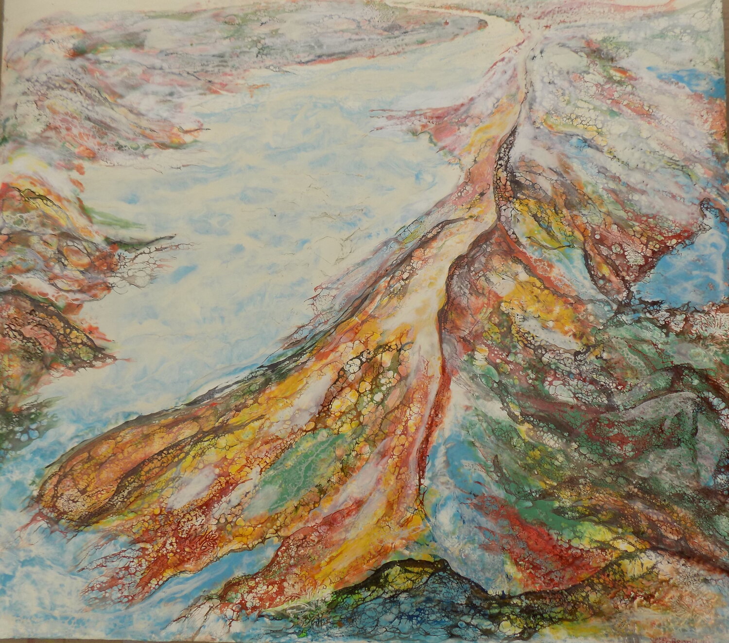 Colorful mountains, Wachs Encaustic Angelika Hassenpflug Original painting for sale