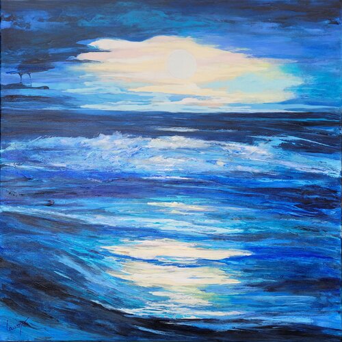 "Pleine lune sur mer" by Laurence Moretto, Painting for Sale on Select