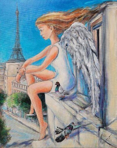 "Un ange sur Paris" by Laurence Moretto, Painting for Sale on Select