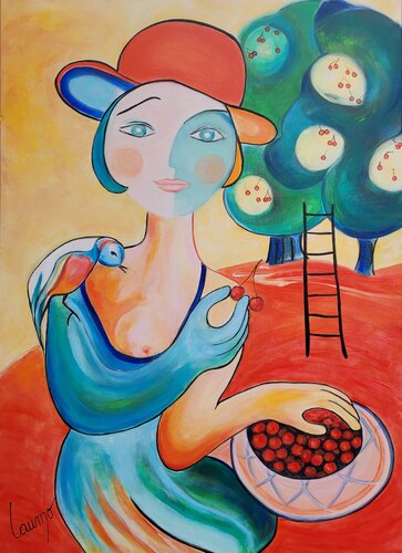 "La dame aux cerises" by Laurence Moretto, Painting for Sale on Select