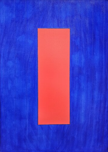 "Fenêtre dans l'abstraction (5) ( verticale, rouge pyrole et bleu outremer)" by Laurence Moretto, Painting for Sale on Select