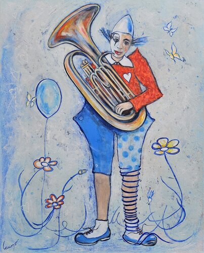 "Clown musicien" (2) by Laurence Moretto, Painting for Sale on Select
