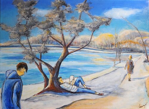 "Détente au bord du lac" (Cestas/Gironde/France" by Laurence Moretto, Painting for Sale on Select