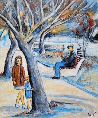 "Temps suspendu sous les arbres" by Laurence Moretto, Painting for Sale on Select