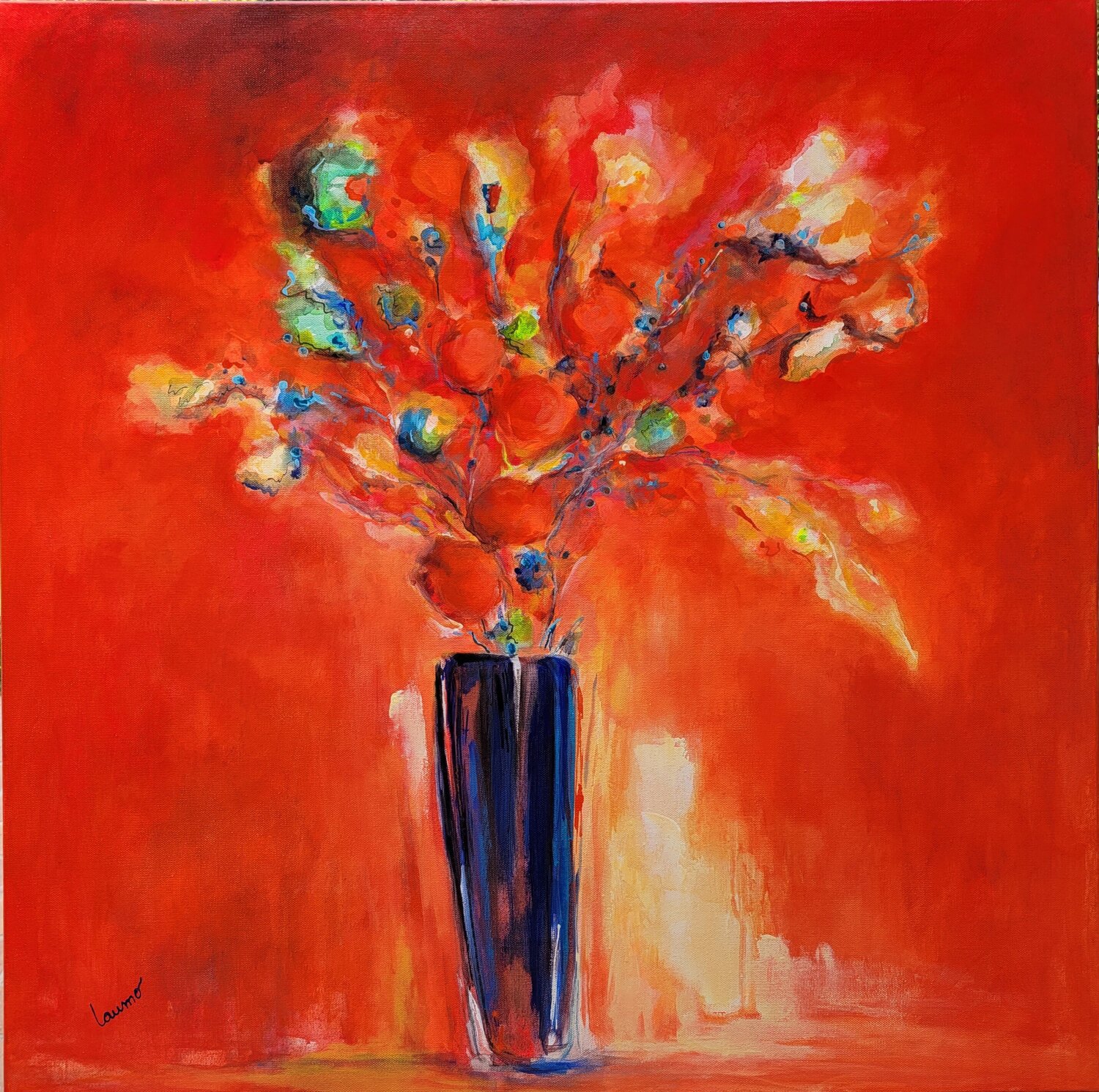 "Bouquet rouge" Laurence Moretto Original painting for sale