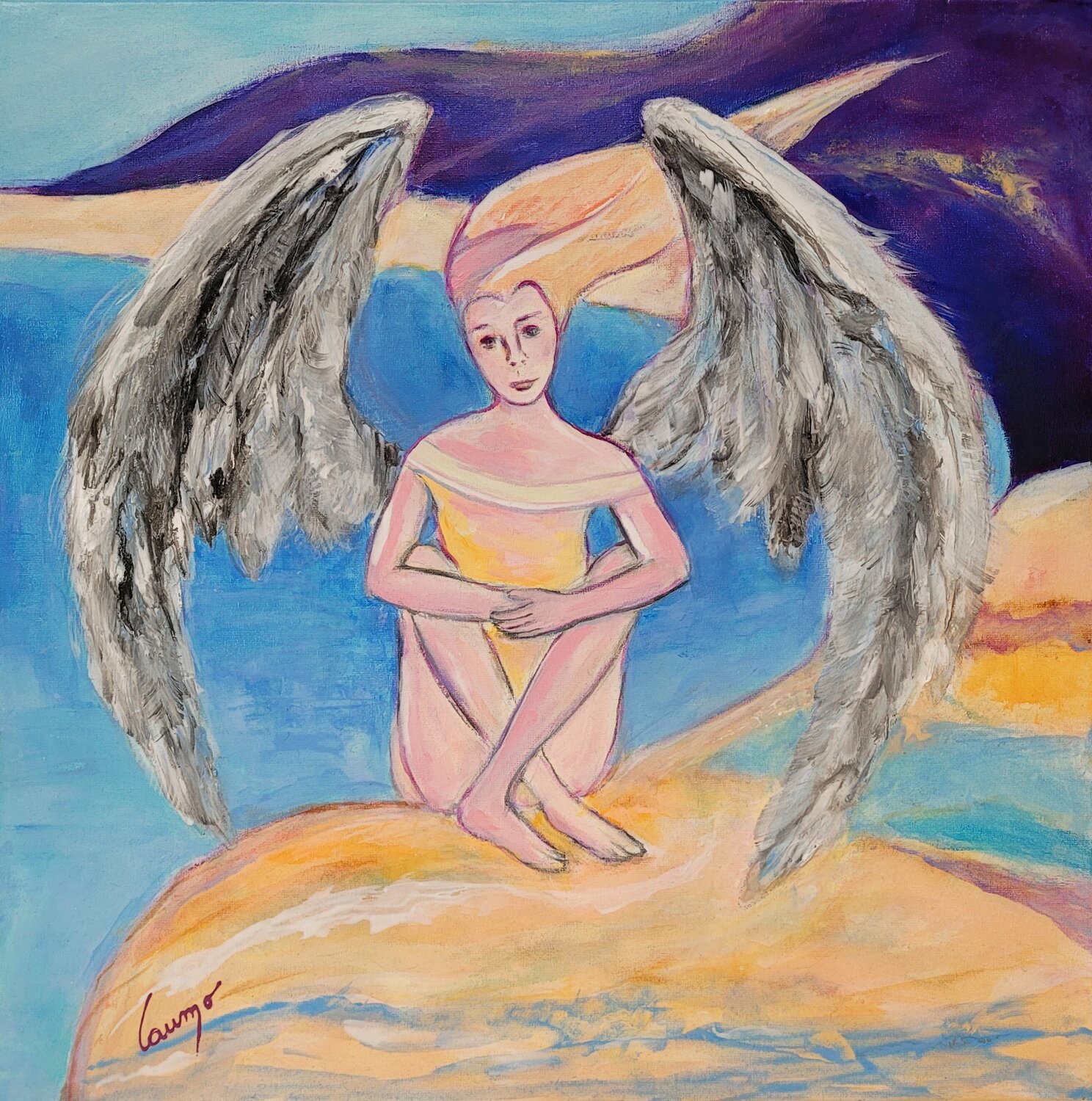 "Ange au repos" Laurence Moretto Original painting for sale