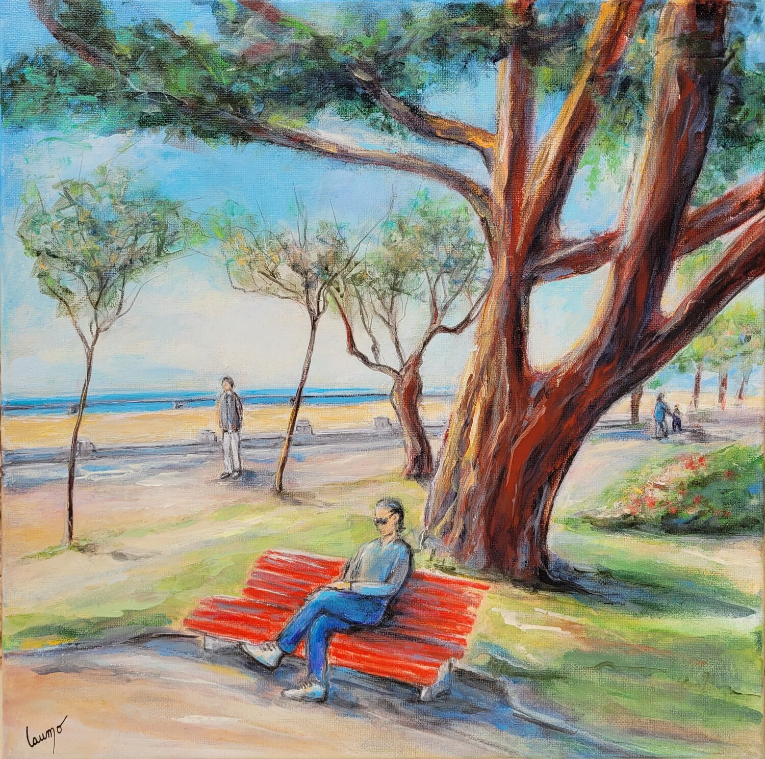 "Arcachon, boulevard de la plage" Laurence Moretto Original painting for sale