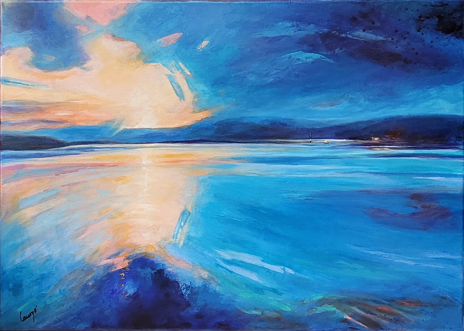 "Reflets océaniques" Laurence Moretto Original painting for sale