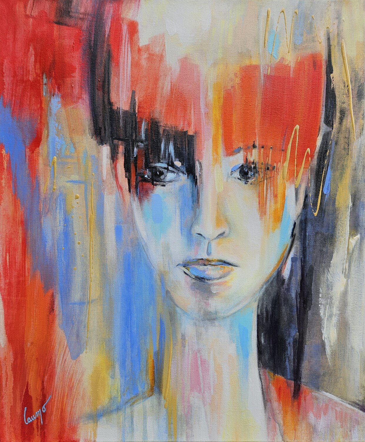 "Femme à la frange" Laurence Moretto Original painting for sale