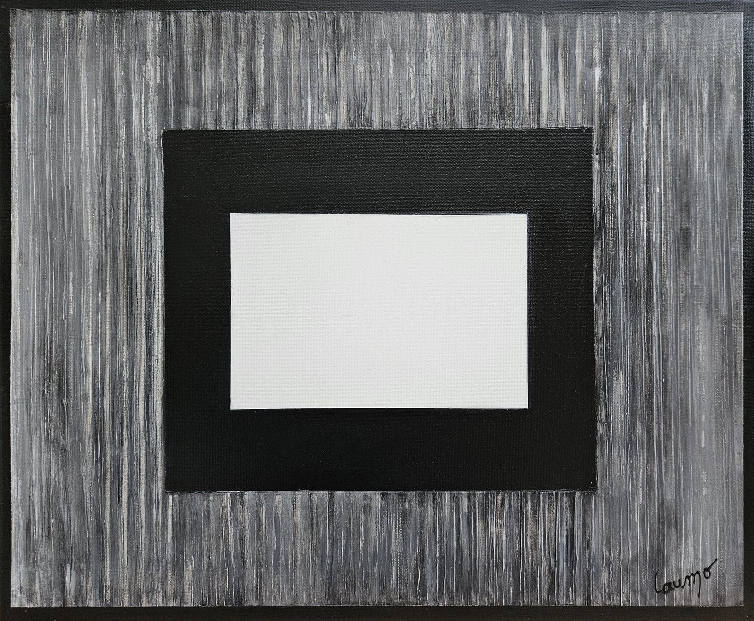 "Fenêtre dans l'abstraction (3), (horizontale, blanche, noire et grise)" Laurence Moretto Original painting for sale