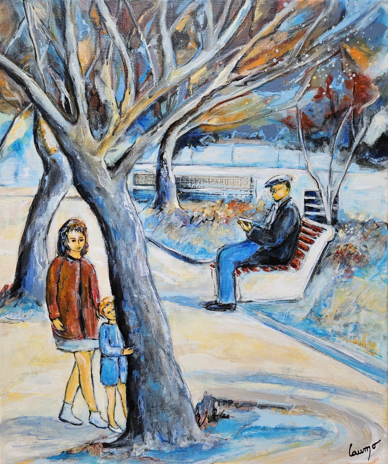 "Temps suspendu sous les arbres" Laurence Moretto Original painting for sale