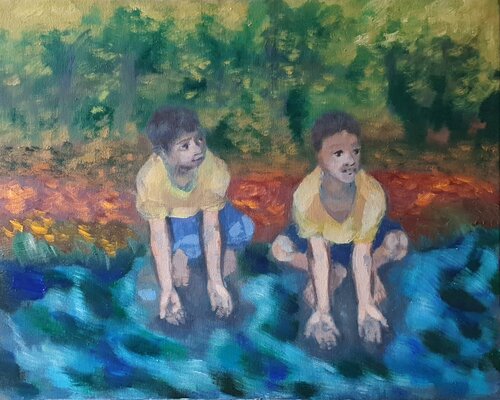Children playing by Sarah Hamm, Painting for Sale on Select