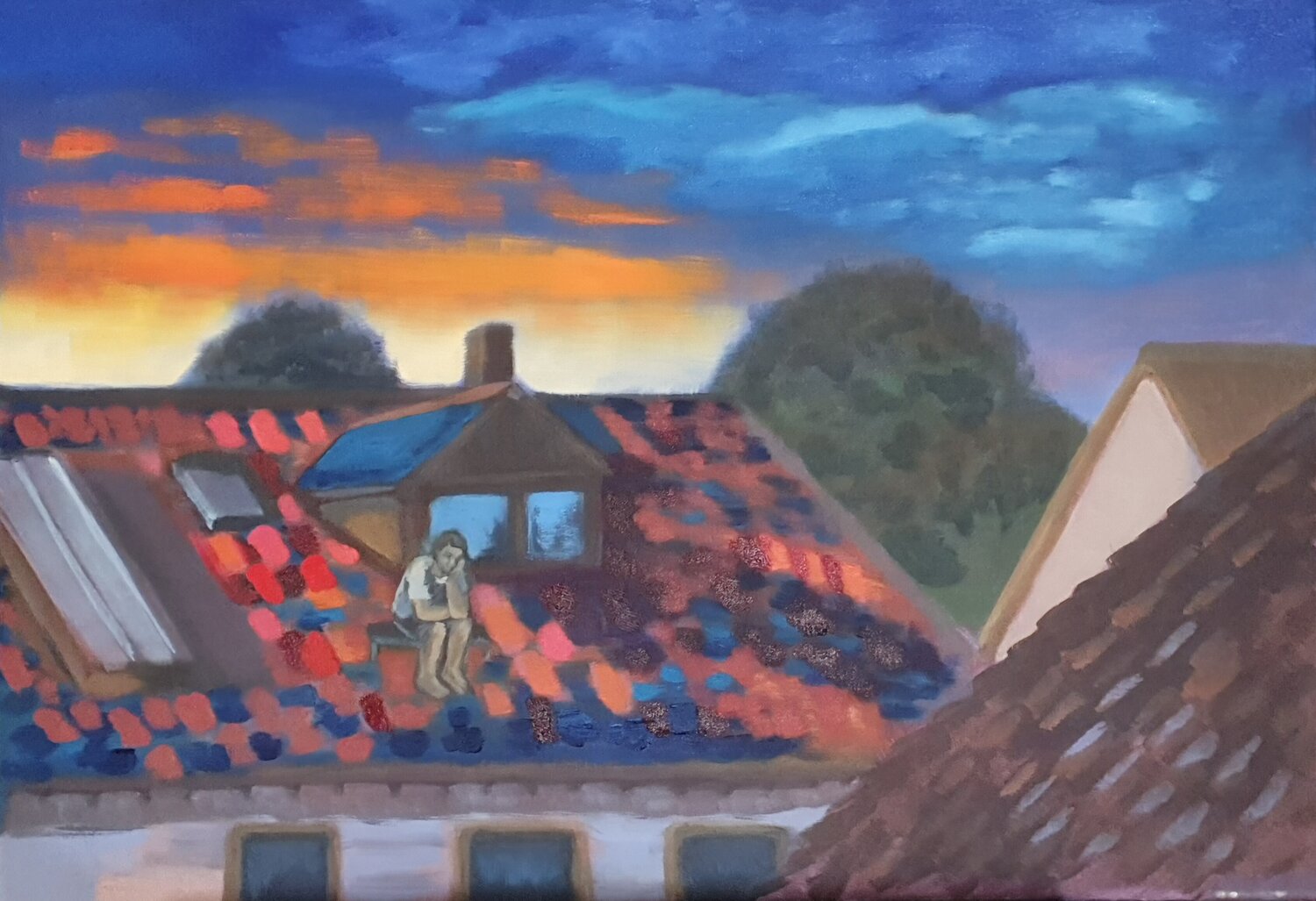 On the roof Sarah Hamm Original painting for sale