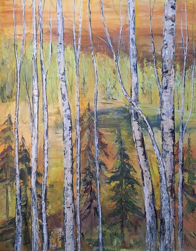Abendlicht im Wald by Henriette Lorkowski, Painting for Sale on Select
