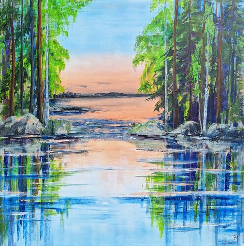 Waldlandschaft am See by Henriette Lorkowski, Painting for Sale on Select