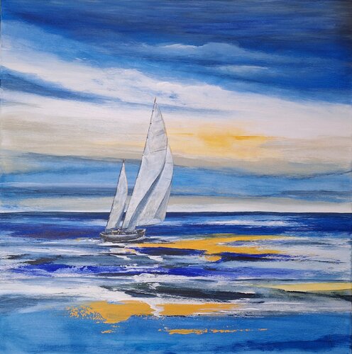 Sailing the sunlit waves by Henriette Lorkowski, Painting for Sale on Select