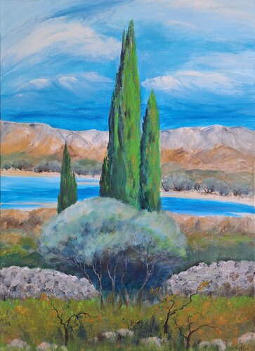 Mediterrane Landschaft by Henriette Lorkowski, Painting for Sale on Select