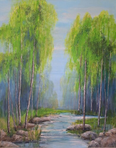 Birken am Wasser by Henriette Lorkowski, Painting for Sale on Select
