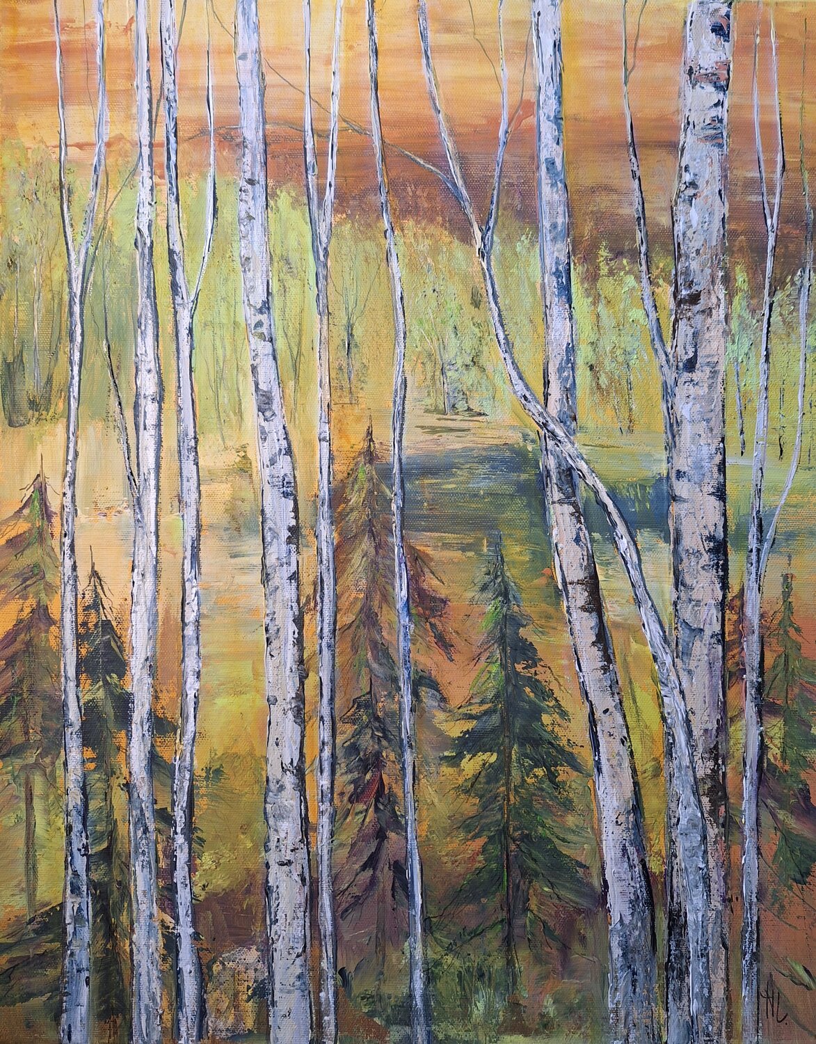 Abendlicht im Wald Henriette Lorkowski Original painting for sale