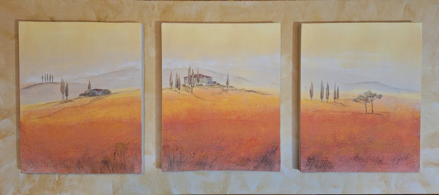 Toscanalandschaft  / Tryptychon Henriette Lorkowski Original painting for sale