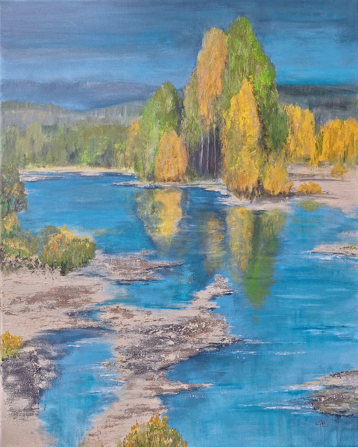 Sonniger Platz am Fluss Henriette Lorkowski Original painting for sale