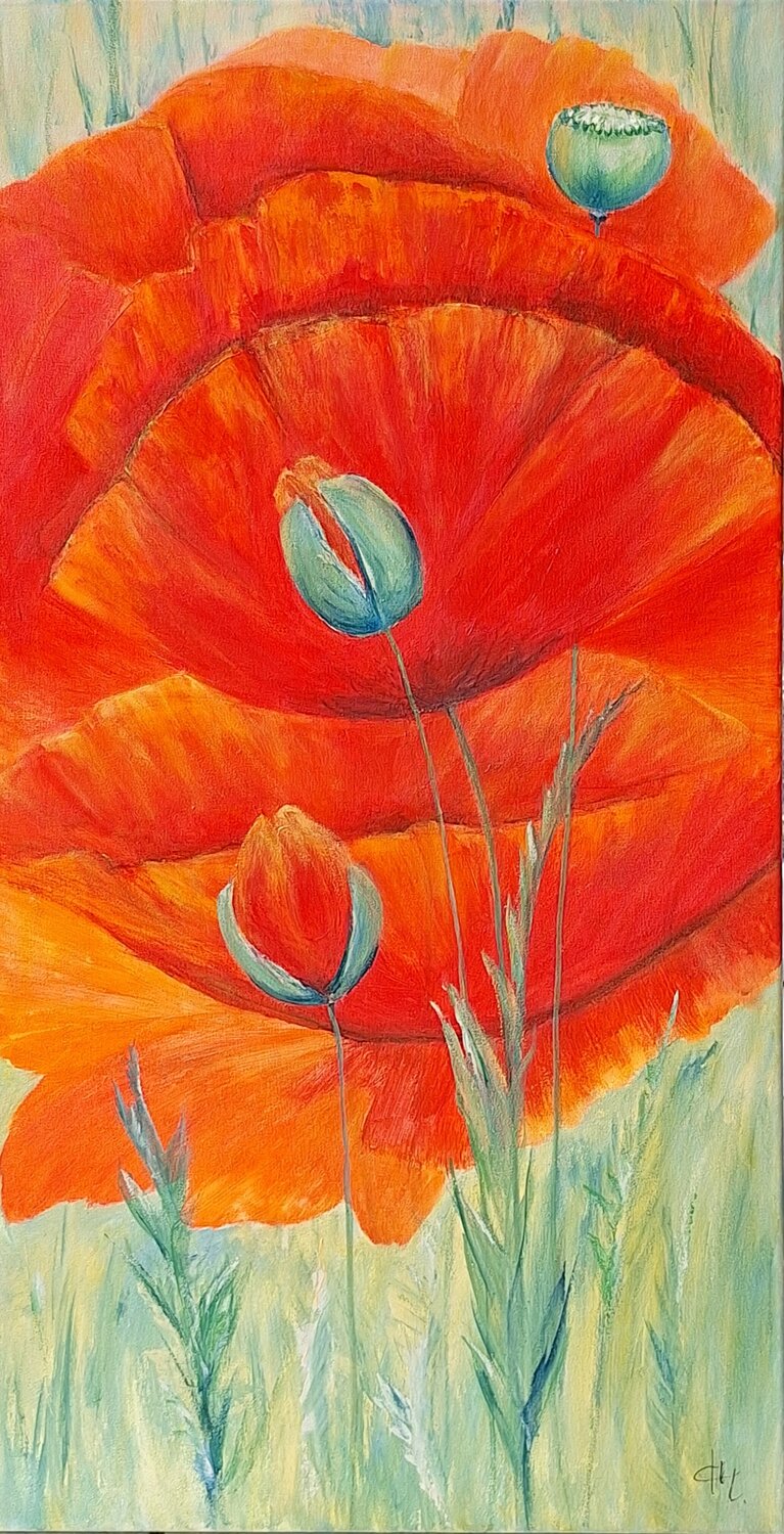 Leuchtender Mohn, die Farbe des Sommers Henriette Lorkowski Original painting for sale