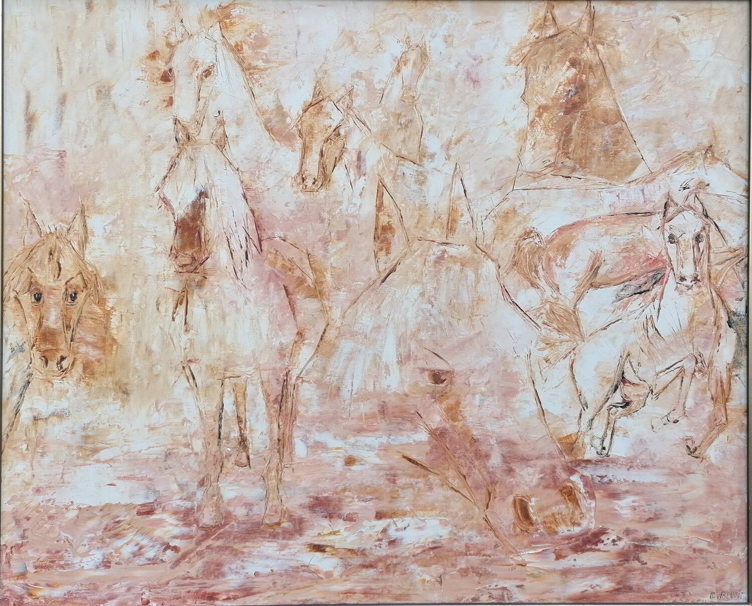 Chevaux Christiane Benoit Original painting for sale