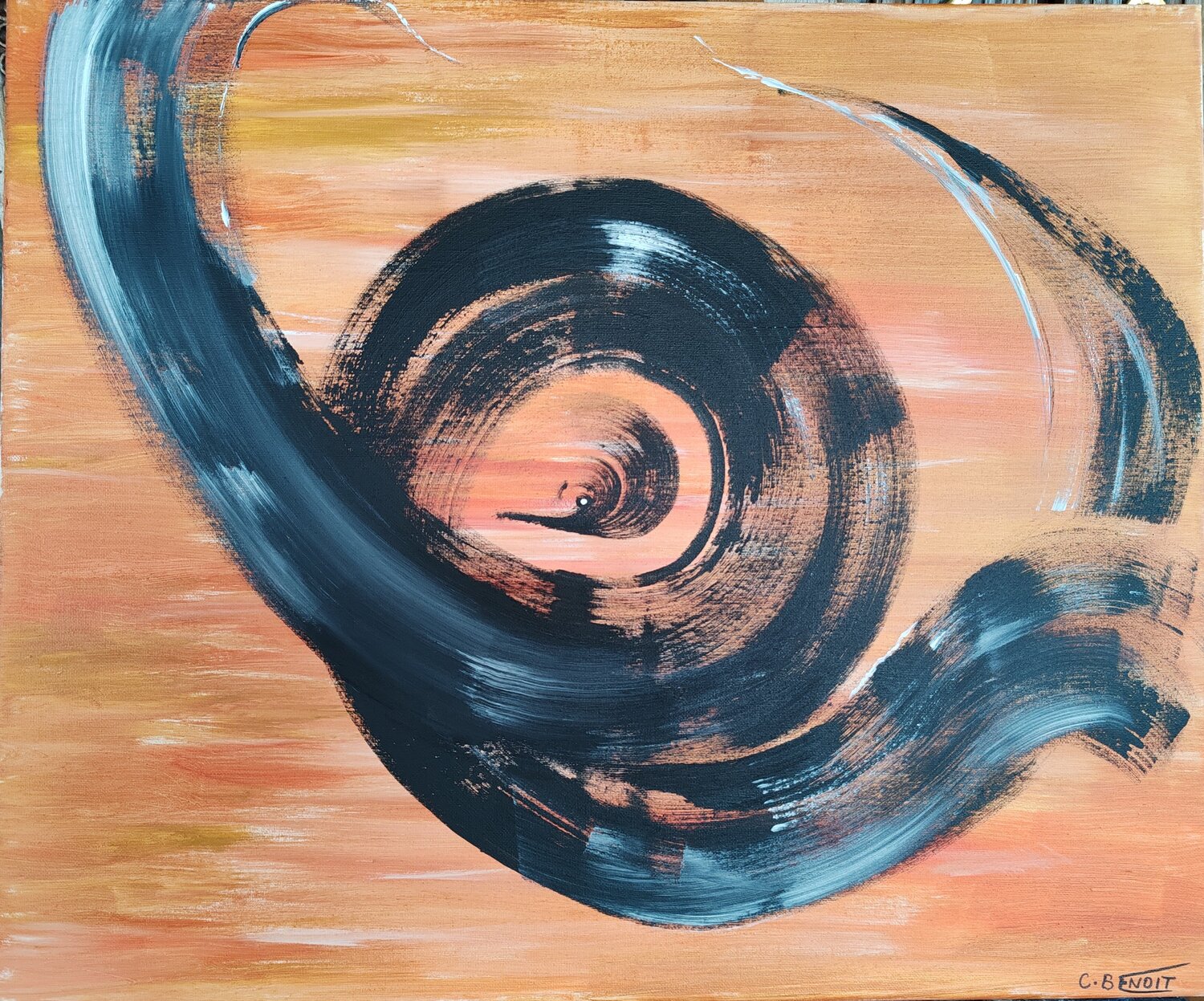 " Figures noires sur fond rouge " Christiane Benoit Original painting for sale