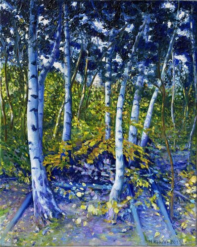 Birken mit Gleisen by Monika Köhler, Painting for Sale on Select