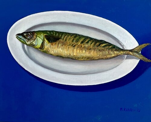 Fisch auf Porzellanteller by Monika Köhler, Painting for Sale on Select