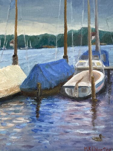 4  Boote (Blick von der Wannseekonferenz) by Monika Köhler, Painting for Sale on Select