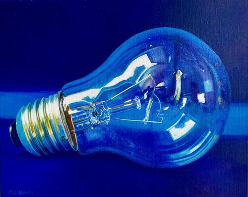 Glühbirne Blau mit Komet by Monika Köhler, Painting for Sale on Select
