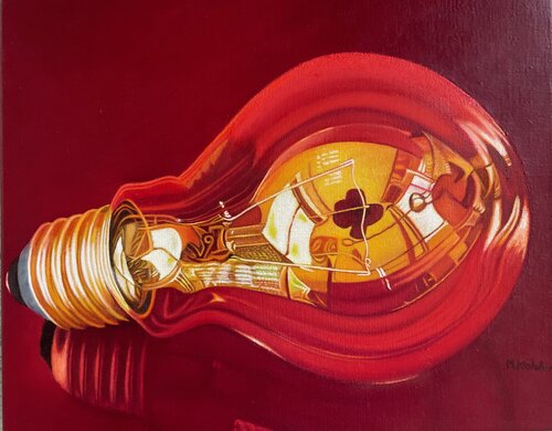 Glühbirne Orange mit Vogelkopf by Monika Köhler, Painting for Sale on Select