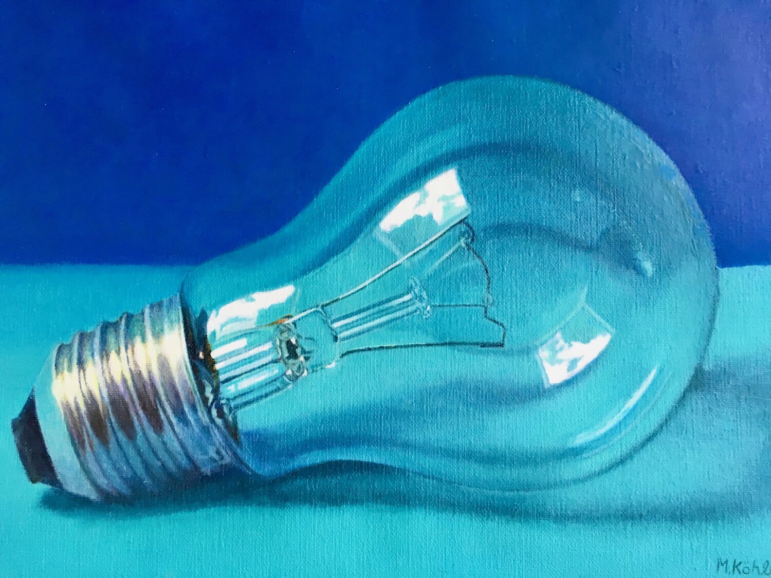 Glühbirne  türkis - blau Monika Köhler Original painting for sale