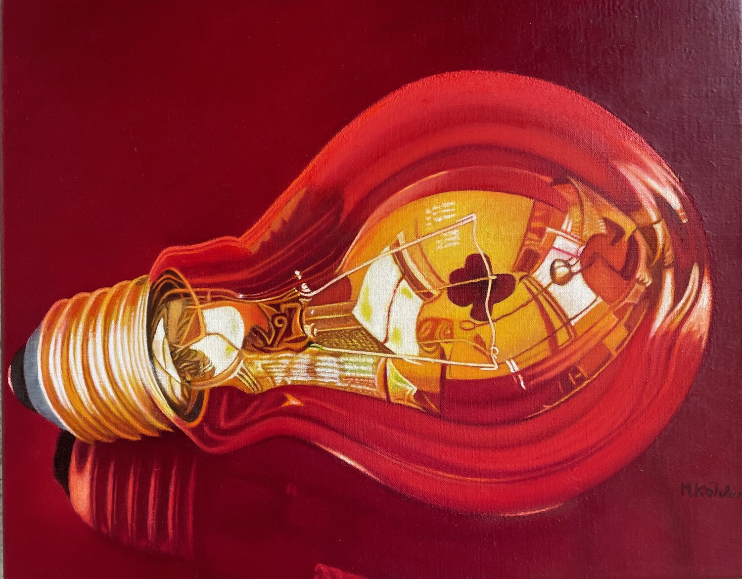Glühbirne Orange mit Vogelkopf Monika Köhler Original painting for sale