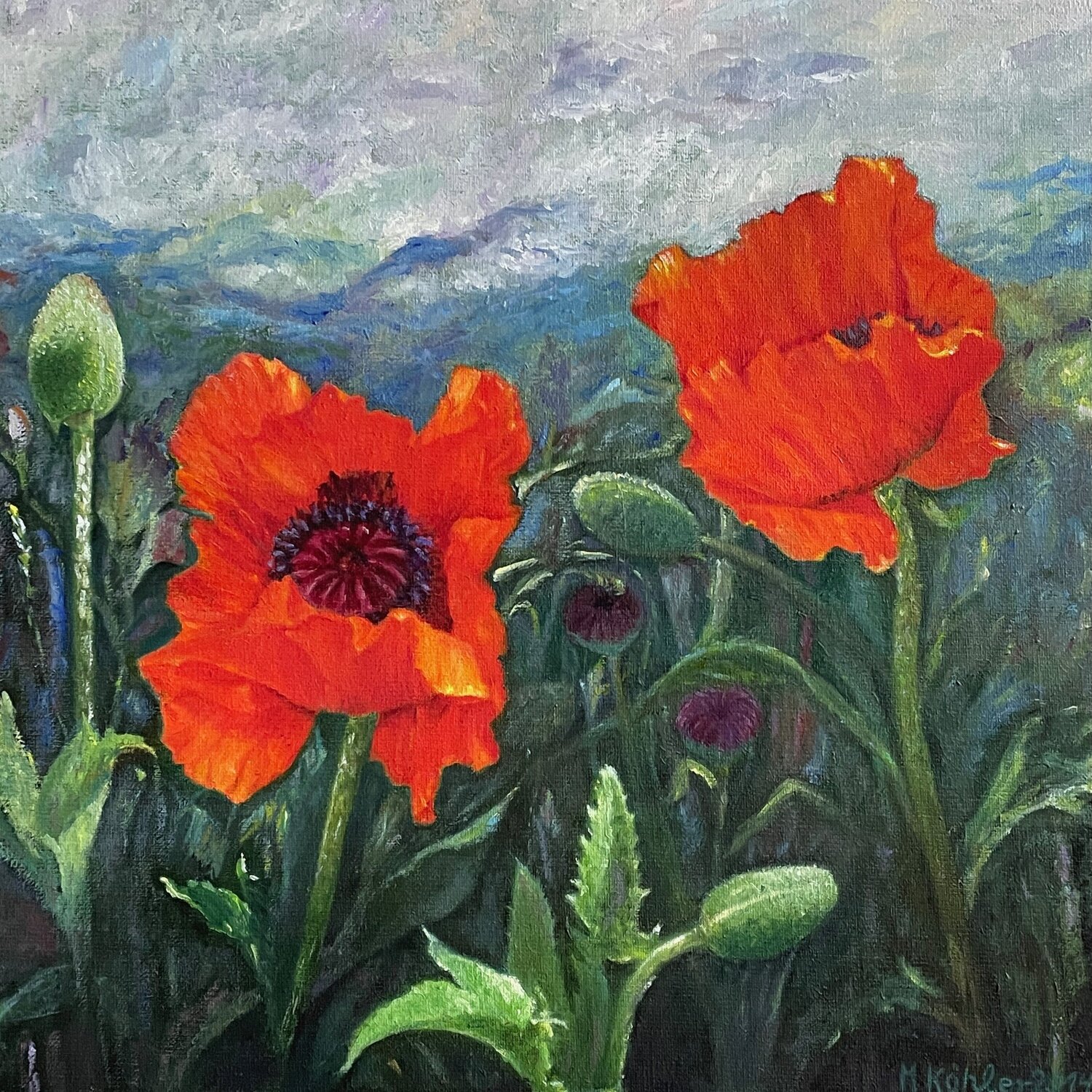 Zwei Mohnblüten Monika Köhler Original painting for sale