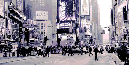 Times Square 2008 in Terracotta/Black and white by Master Phago, Painting for Sale on Select