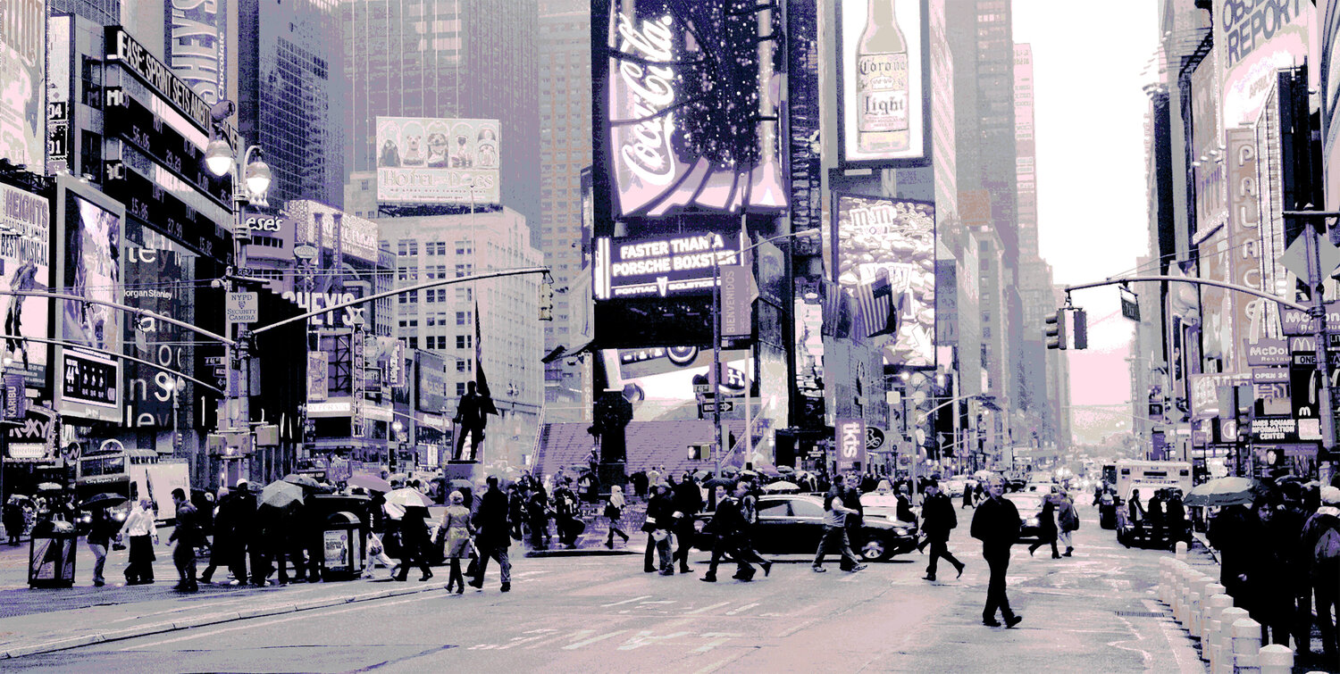 Times Square 2008 in Terracotta/Black and white Master Phago Original painting for sale